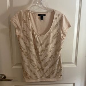 White House Black Market Beaded Tan Shirt